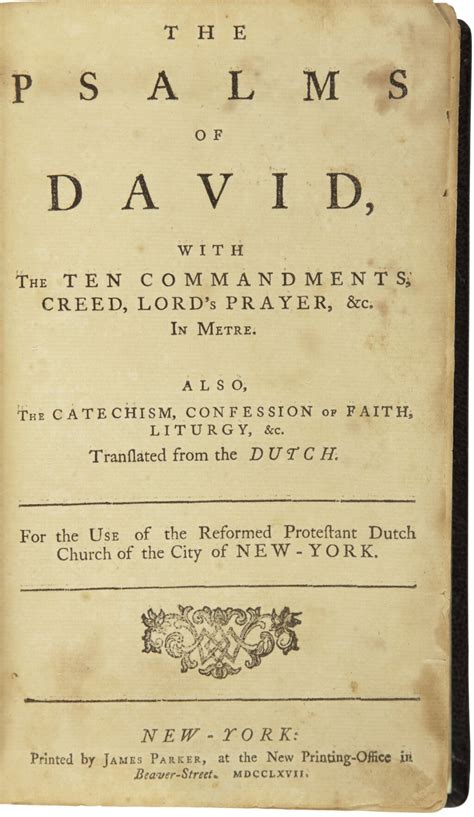 Psalms The Psalms Of David With The Ten Commandments New York James Parker 1767 Fine