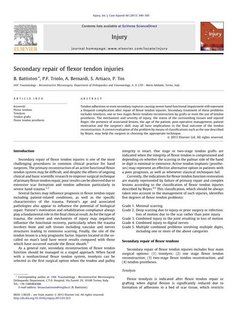 PDF Secondary Repair Of Flexor Tendon Injuries DOKUMEN TIPS