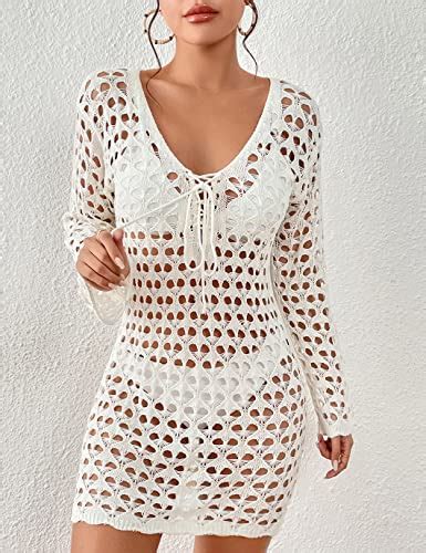 Eddoyee Crochet Cover Ups For Swimwear Women Hollow Out Mesh Swimsuit