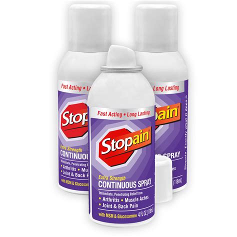 Stopain Pain Relief Spray 4oz 3 Pack USA Made Max Strength Fast