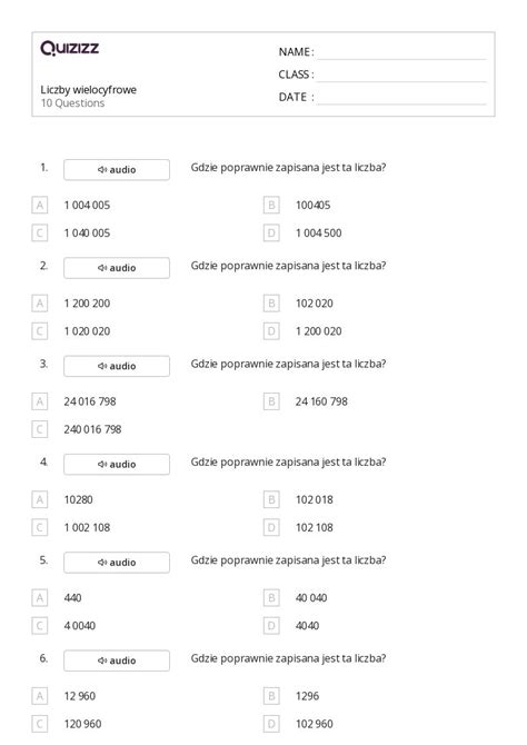 Ponad Liczby Wielocyfrowe Arkuszy Roboczych Dla Klasa W Quizizz