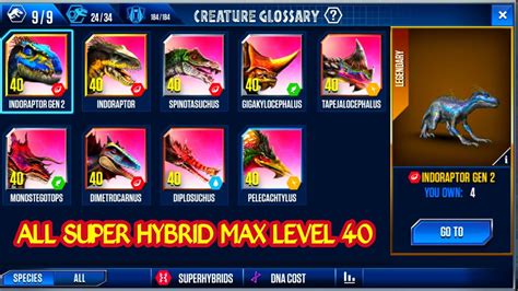 All Super Hybrid Max Level 40 Jurassic World The Game Youtube