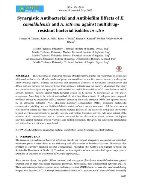 Pdf Synergistic Antibacterial And Antibiofilm Effects Of E