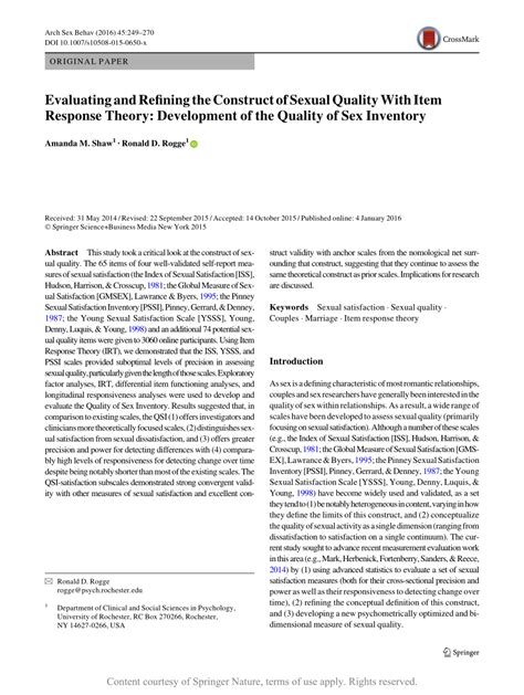 Evaluating And Refining The Construct Of Sexual Quality With Item