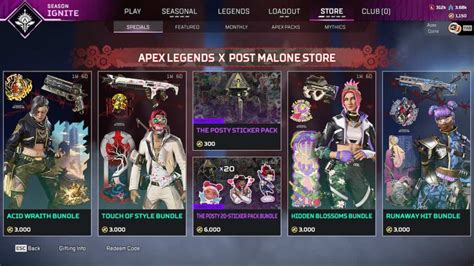 All Apex Legends X Post Malone Event Iconic Legend Skins Press Space