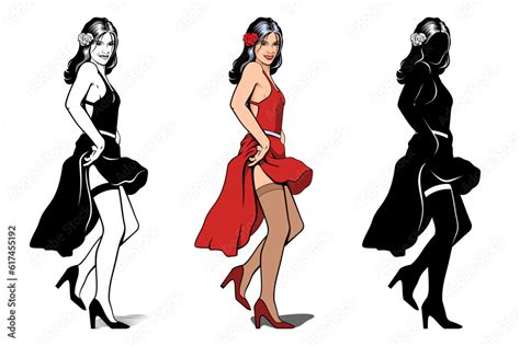 Spanish Dancer Woman Character Sexy Girl Dancing Outline Color And