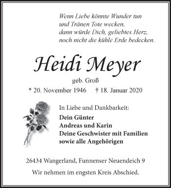 Traueranzeigen Von Heidi Meyer Nordwest Trauer De