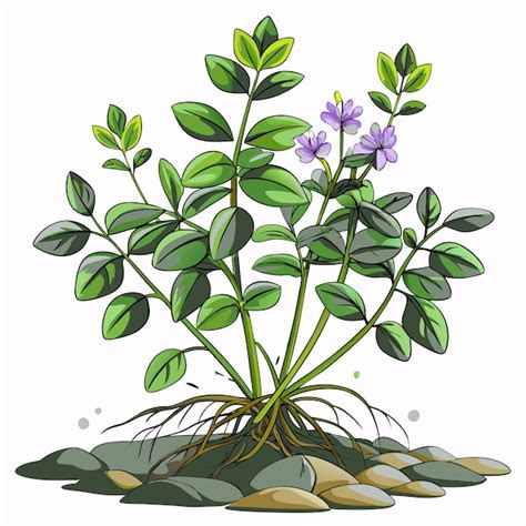 Un Dibujo De Una Planta Con Flores P Rpuras Y Hojas Verdes Vector