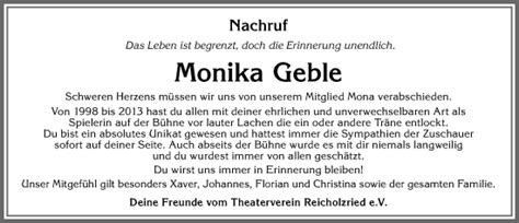 Traueranzeigen Von Monika Geble Allg Uer Zeitung