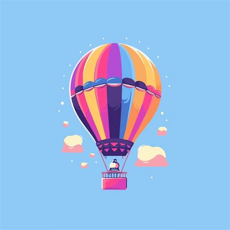 Premium Vector Cartoon Hot Air Balloon With A Girl On A Blue Background