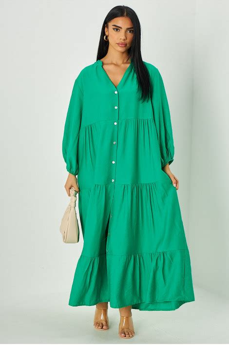 Robe Longue Ample En Gaze De Coton Verte Brentiny Paris