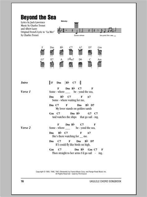 Beyond The Sea By Bobby Darin Sheet Music For Ukulele Chordslyrics At