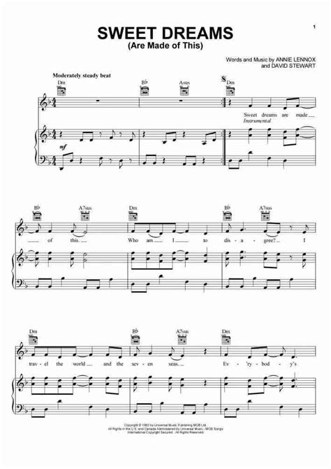 Sweet Dreams Piano Sheet Music | OnlinePianist