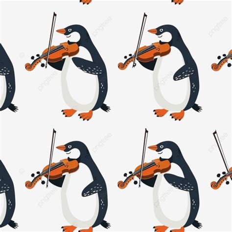 Pinguim Tocar Violino Padrão Sem Costura PNG Padronizar Desatado