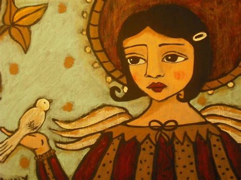 Primitive Folk Art Lilly Painting Angel With Bird In Fall Etsy