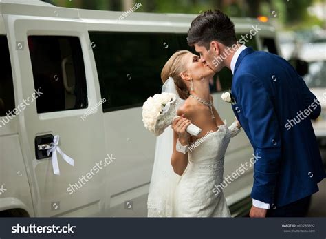 Brunette Groom Kisses Tiny Bride Standing Stock Photo Shutterstock