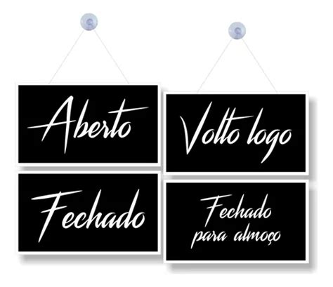 Placa Aberto Fechado Fechadoalmoco Volto Logo Ventosa Black