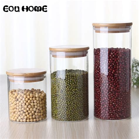 450650950ml Multipurpose Bamboo Lid Glass Airtight Canister Storage Bottles Jars Grains Tea