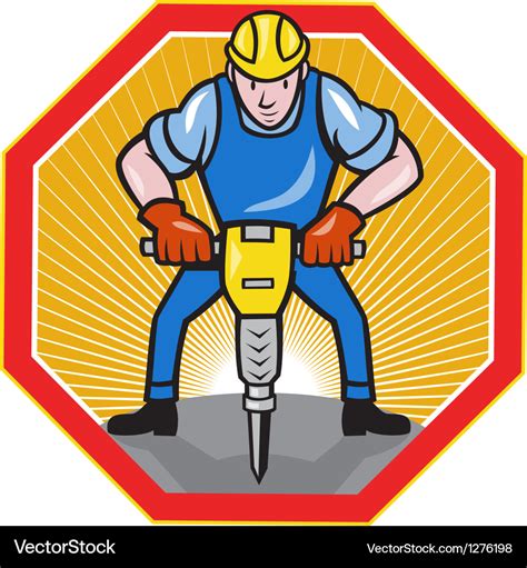 Construction worker jackhammer pneumatic drill Vector Image