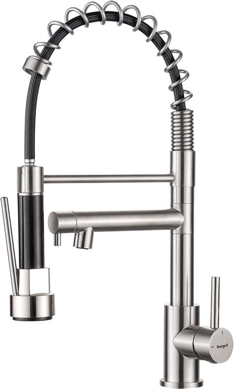 Ibergrif Spring Kitchen Sink Taps Mixer With Pull Out Spray High Arc