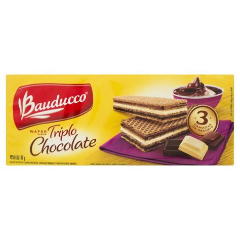 Biscoito Wafer Chocolate Recheio Triplo Chocolate Bauducco Pacote G