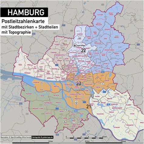 Hamburg Stadtplan Postleitzahlen Plz Topographie Stadtbezirke