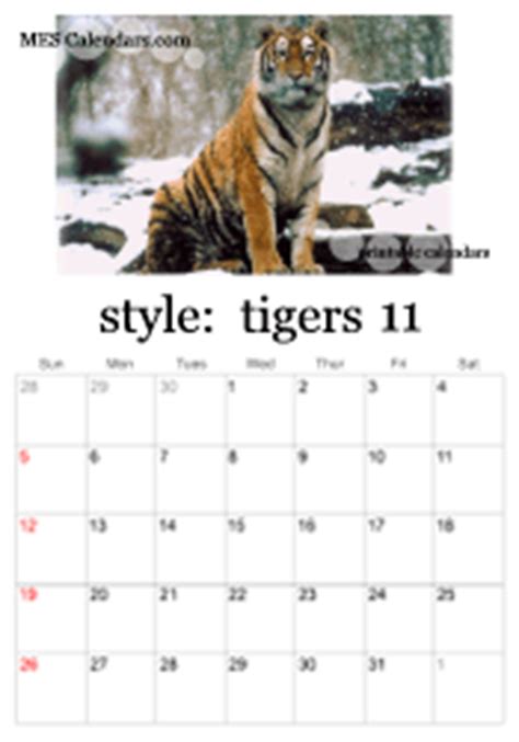 Free Printable Tiger Calendars - personalized calendars to print with images of tigers, wildlife ...