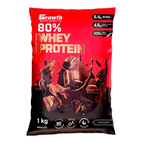 Whey Growth 1kg Basic E Concentrado De 80 Sache Suplemento Whey