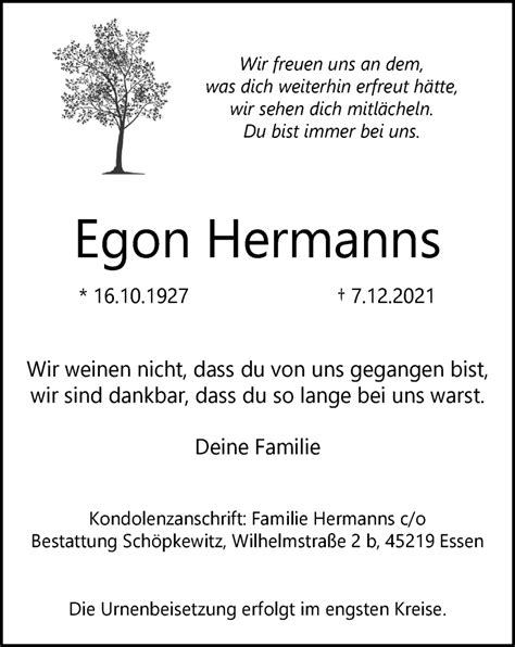 Traueranzeigen Von Egon Hermanns Trauer In NRW De