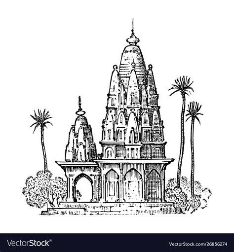 Indian national temple ancient old building hand Vector Image