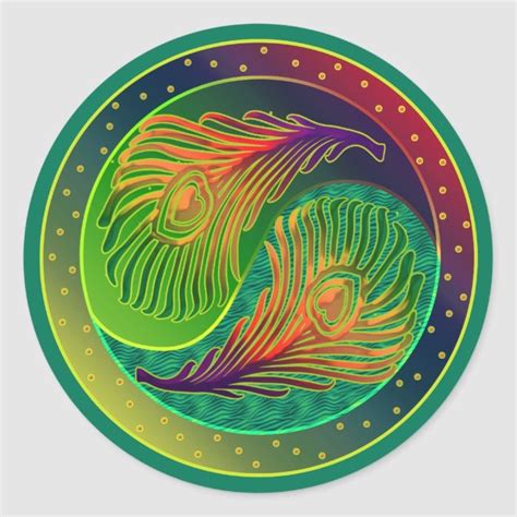 Peacock Feather Yin Yang 3 Classic Round Sticker Zazzle Feather Yin