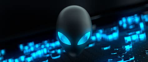 Alienware Wallpaper 4K, Blue, Glowing eyes, AMOLED, Stock