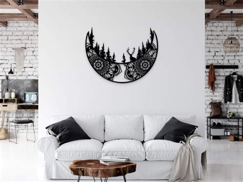 Metal Moon Wall Art Mountain Metal Art Mandala Wall Decor Deer Decor ...