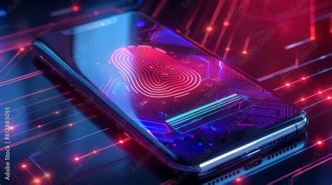 Mobile Banking Security Concept Phone Showing Biometric Fingerprint