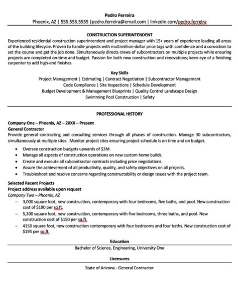 Residential Construction Superintendent Resume Rachelroland Blog