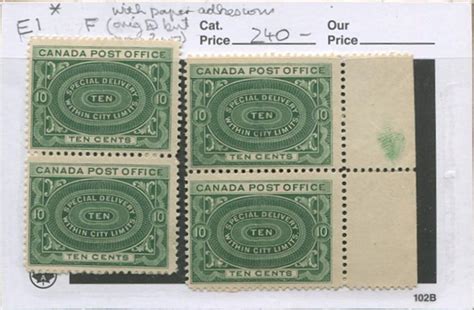 Lot Canada 1898 E1 10c Blue Green Mh Vertical Pairs