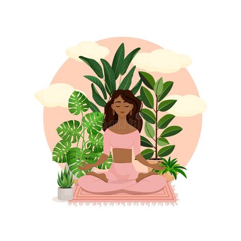 Beautiful African American Brunette Girl In A Lotus Pose Surrounded By