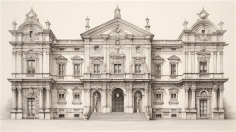 Hand Drawn Sketch Of Classic Baroque Architecture In 1800s Italy