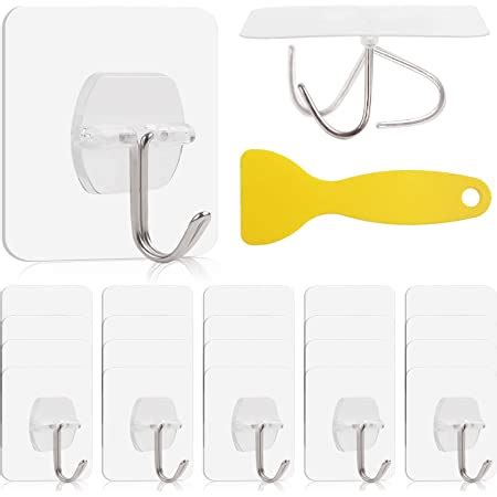 Hooks For Hanging 20 Pack Sticky Hooks 30Kg Max Self Adhesive Hooks