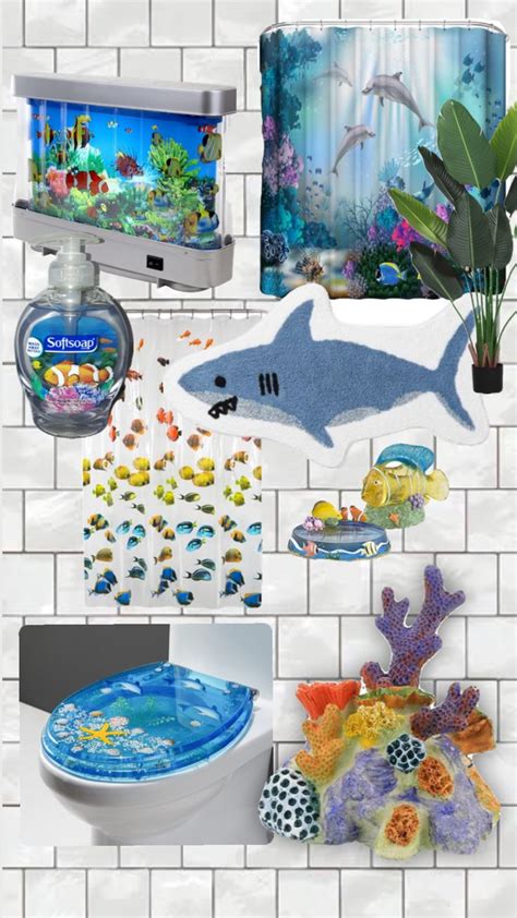 The Bathroom Is Decorated With Fish And Marine Life