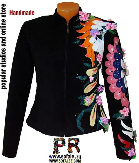 Handmade Leather Jacket with Floral Appliques