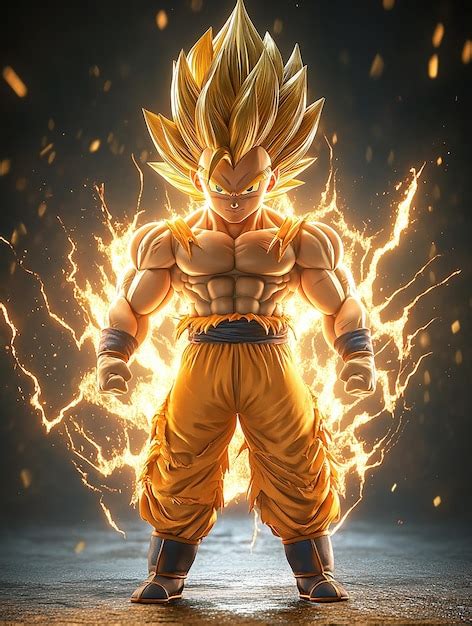 3D Cartoon Character Goku Super Saiyan Form Premium AI Generated Image