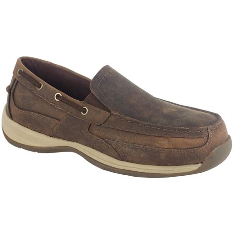 Men's Rockport Works® Steel Toe EH Slip-on Boat Shoes, Brown - 580285 ...