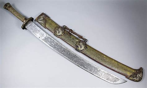 A 20th Century Chinese Ceremonial Sword The 29ins Blade Hea