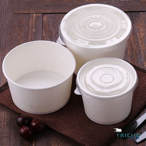 [50 Pcs] Disposable Paper Bowl And Lid Plain White Food Cup Food Paper Cup 390cc 520cc 690cc