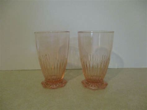 Set Of Pink Depression Glass Old Colony Lace Edge Footed