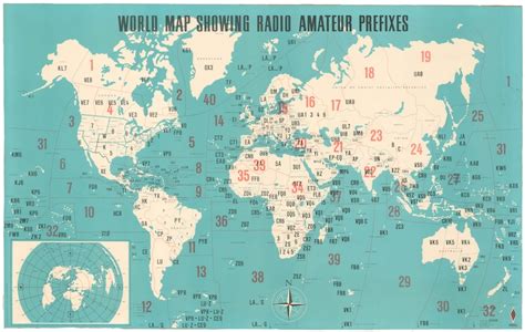 World Map Showing Radio Amateur Prefixes Neatline
