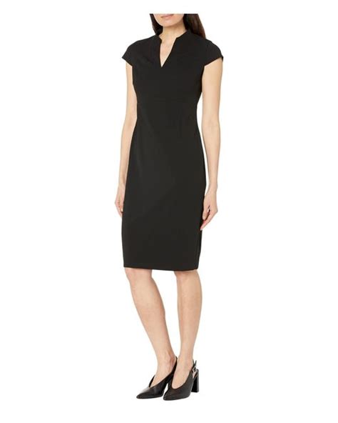 Calvin Klein Cap Sleeve V Neck Scuba Crepe Sheath In Black Lyst