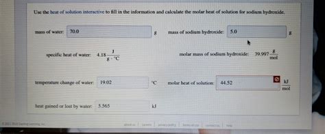 Solved Use The Heat Of Solution Interactive To Fill In The Chegg