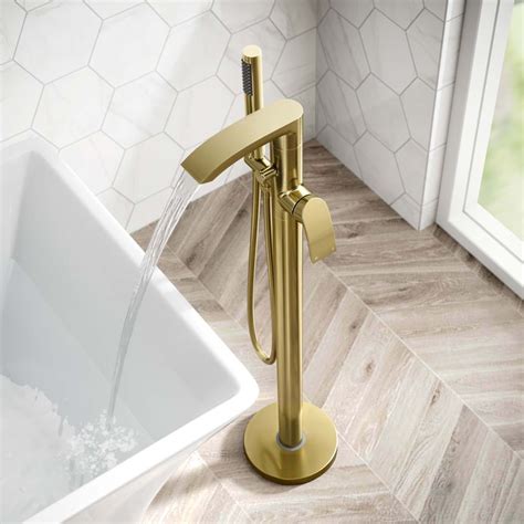 Severn Brushed Brass Freestanding Bath Shower Mixer Tap